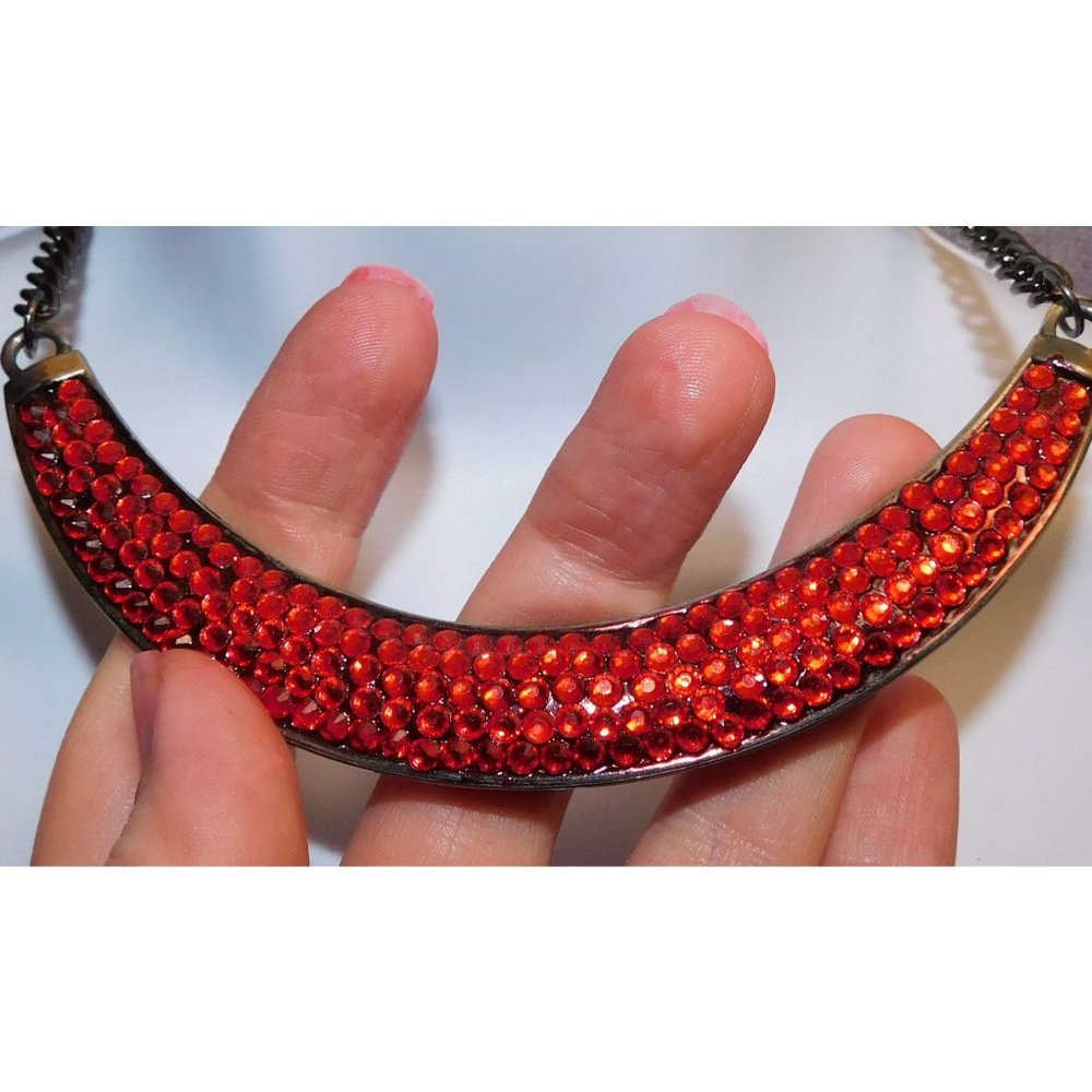 Red Crystal Crescent Statement Necklace - Women Jewelry